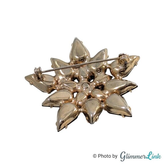 Vintage Black Flower Starburst Star Rhinestones Mid Century Gold Tone Brooch Pin - Picture 5 of 8